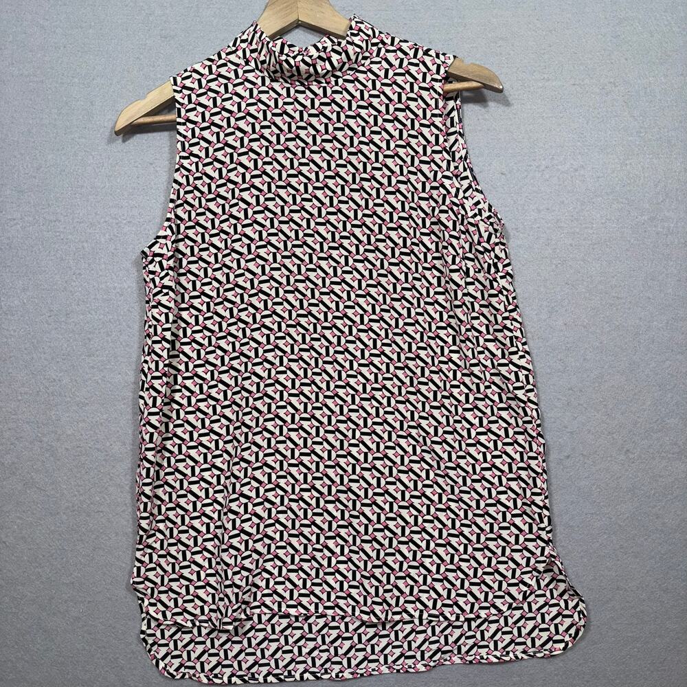 Tyler Boe Silk‎ Sleeveless Tunic Top S Black Pink Mod Retro Artsy Bold Statement